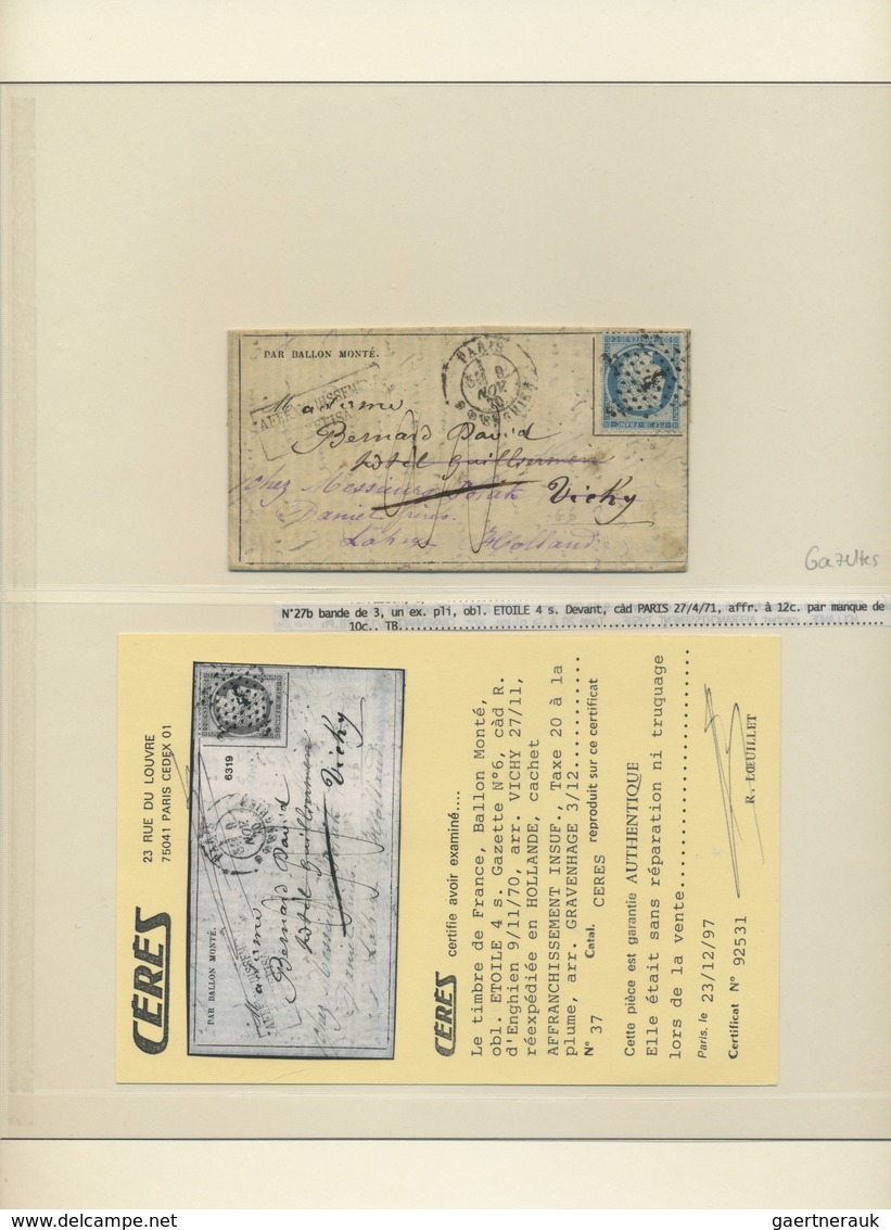 Br Frankreich - Ballonpost: 1870/1871, FRANCO-PRUSSIAN WAR/SIEGE DE PARIS, Extraordinary Collection Of - 1960-.... Lettres & Documents