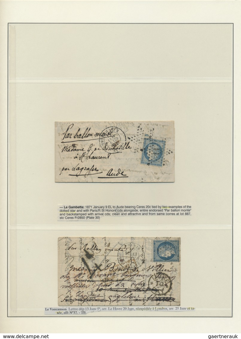 Br Frankreich - Ballonpost: 1870/1871, FRANCO-PRUSSIAN WAR/SIEGE DE PARIS, extraordinary collection of