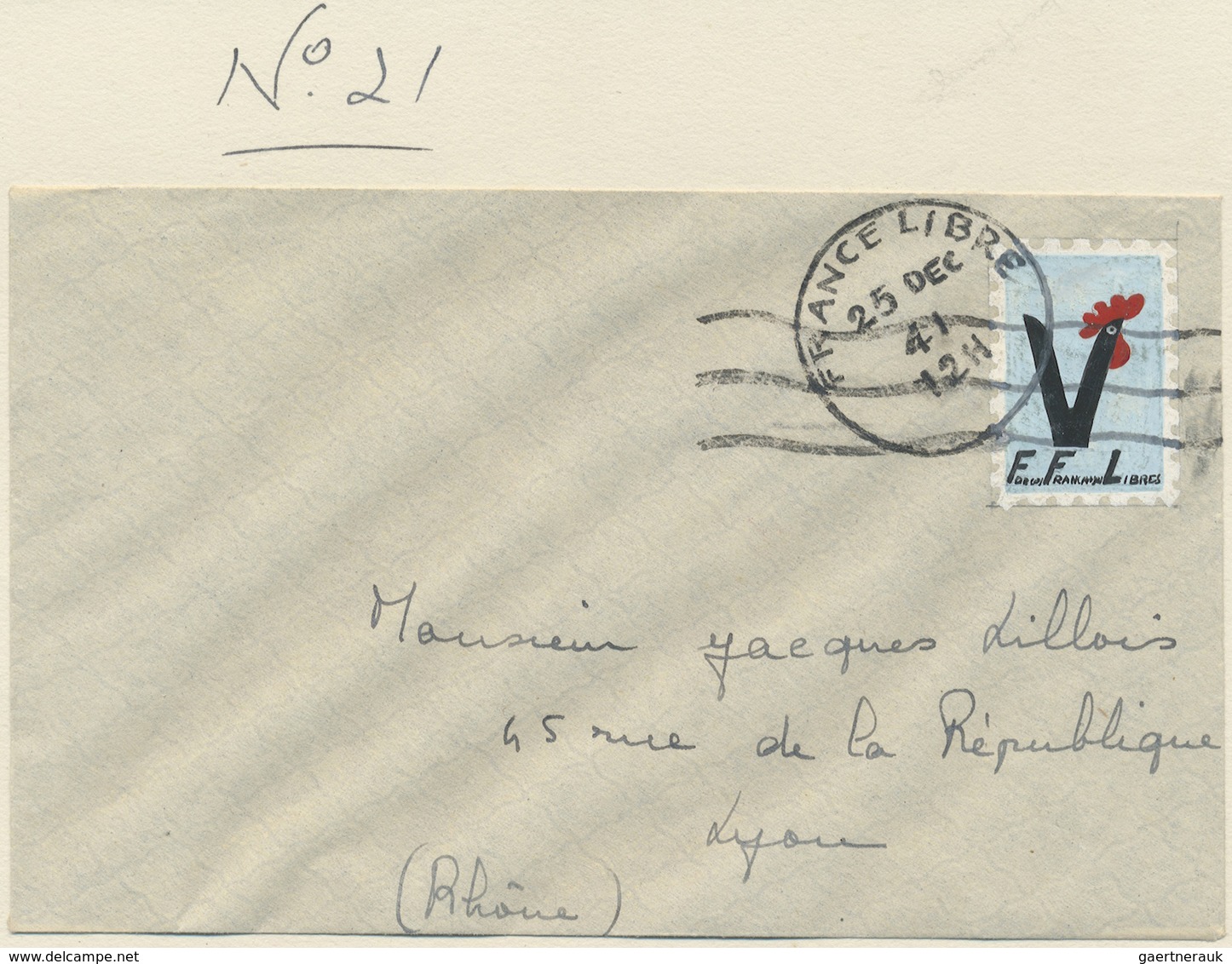 Frankreich - Besonderheiten: 1944 (ca.), "FRANCE LIBRE" Cock + V Letter Label, Artists Design Paint - Other & Unclassified