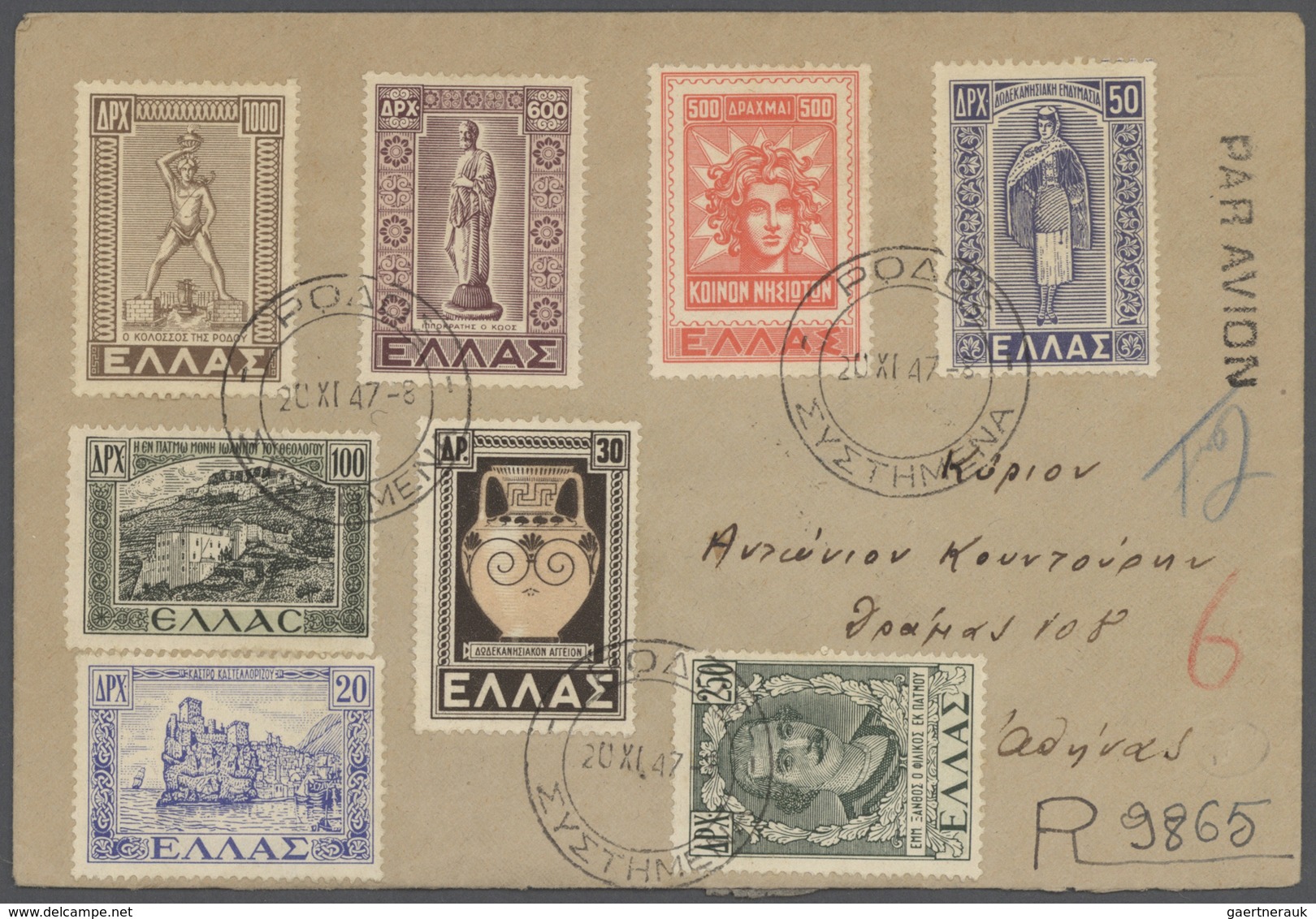 Br/ Griechenland: 1914/1965, Lot Of Ca. 20 Covers And FDC, Including Registered Mail, Airmail, .. - Lettres & Documents