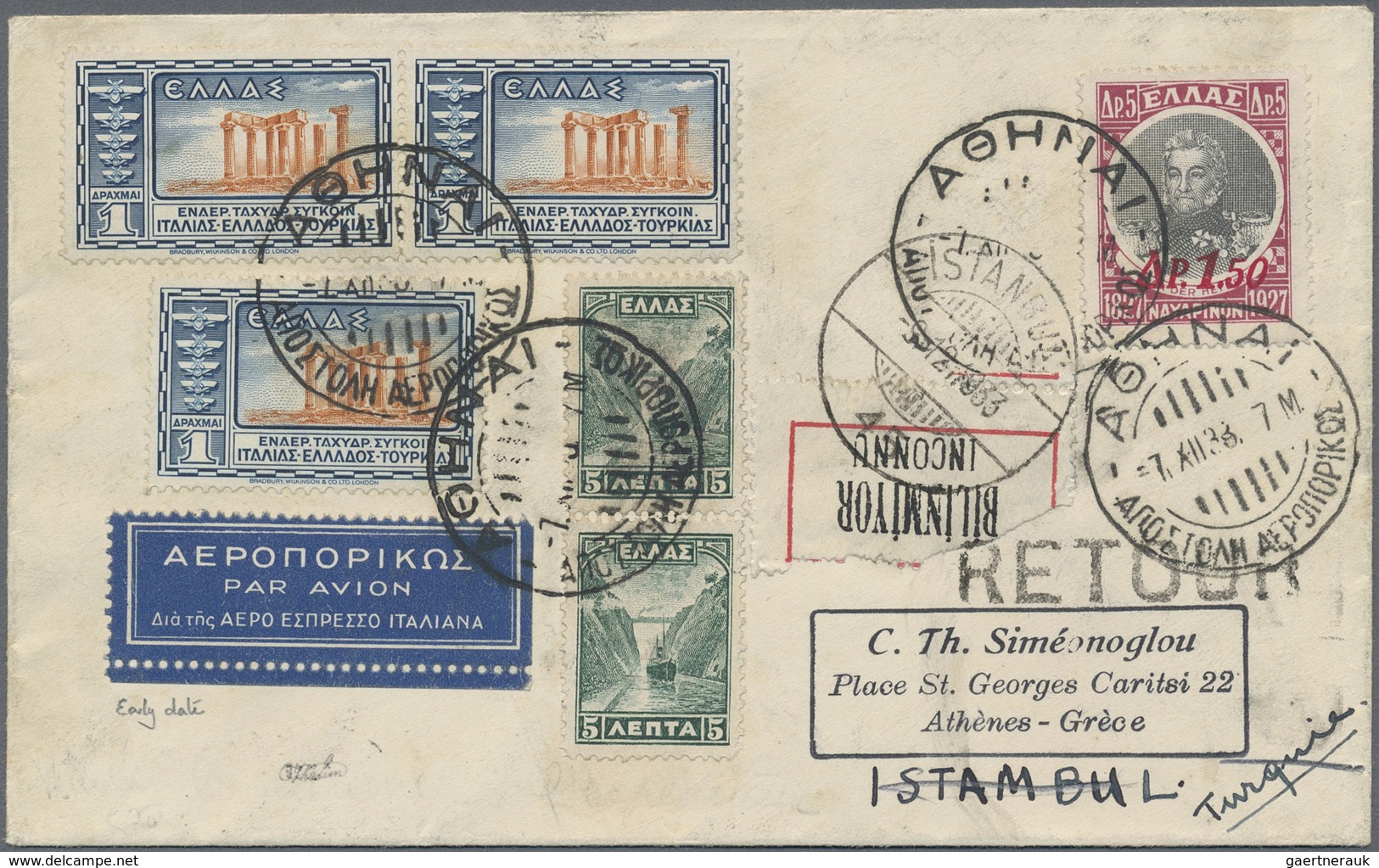 Br/ Griechenland: 1926-33, Ten Air Mail & First Flight Covers Greece To Turkey, Few Very Attractive Air - Briefe U. Dokumente