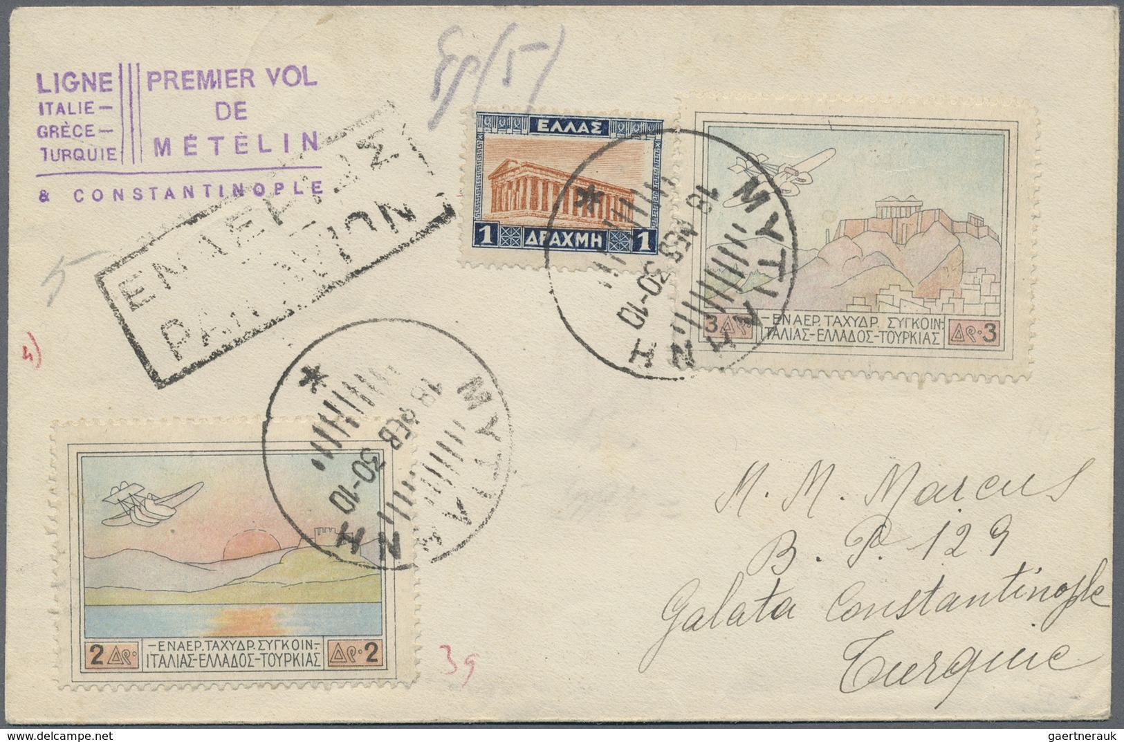 Br/ Griechenland: 1926-33, Ten Air Mail & First Flight Covers Greece To Turkey, Few Very Attractive Air - Briefe U. Dokumente