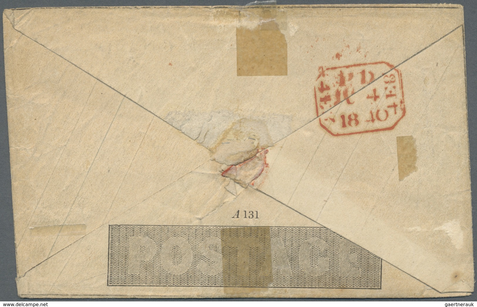 GA/O Großbritannien: 1840/1856, Small Lot Containing Mulready Envelope, 2 Penny Blue 1840 Issue, 1 D Red, - Sonstige & Ohne Zuordnung