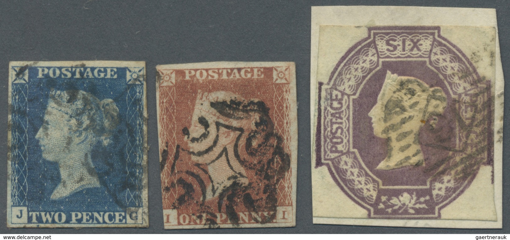 GA/O Großbritannien: 1840/1856, Small Lot Containing Mulready Envelope, 2 Penny Blue 1840 Issue, 1 D Red, - Sonstige & Ohne Zuordnung