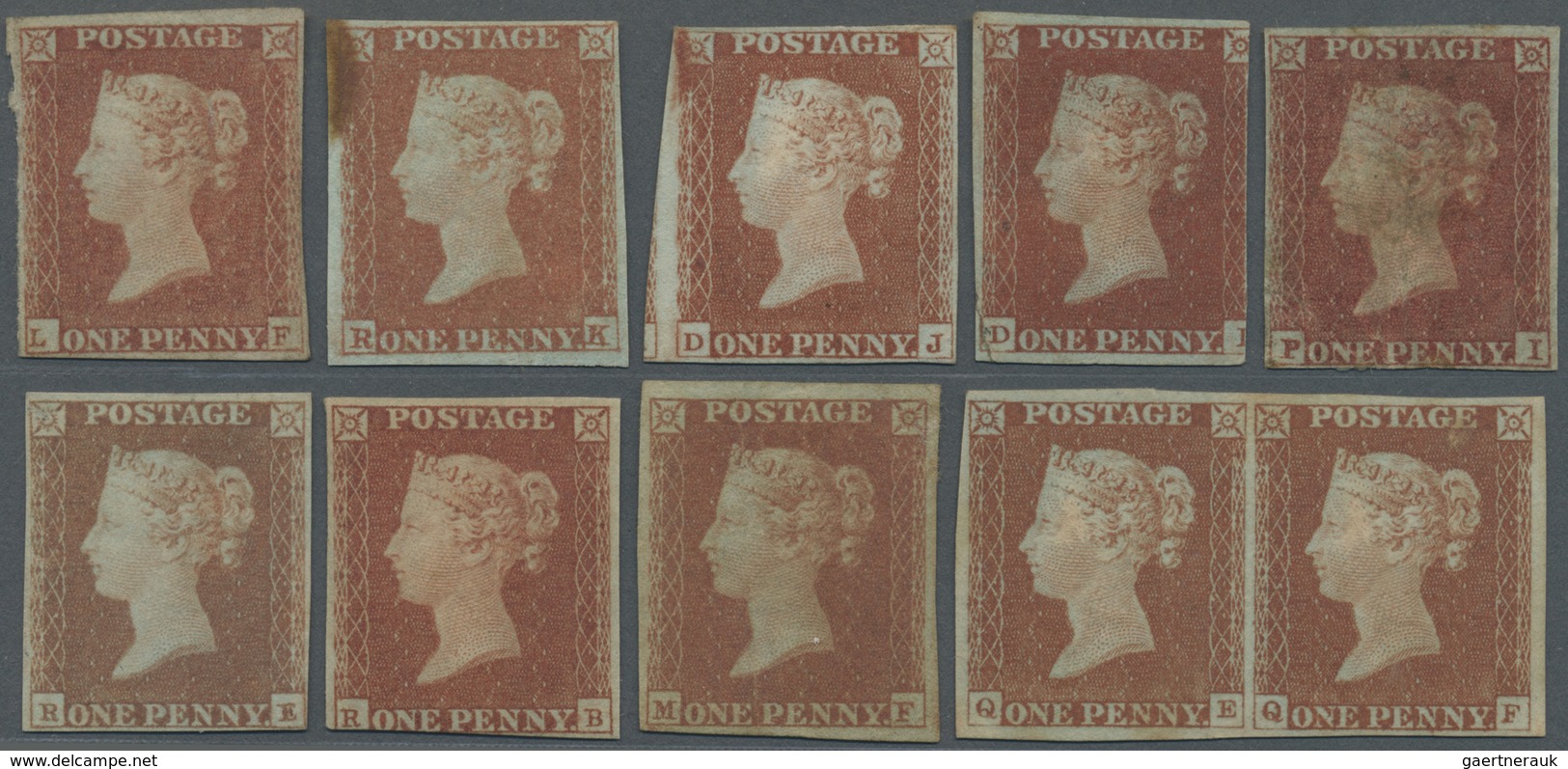 (*)/* Großbritannien: 1841, 1d. Red, Group Of Ten Copies Unused/unobliterated, Varied Condition With Some - Autres & Non Classés