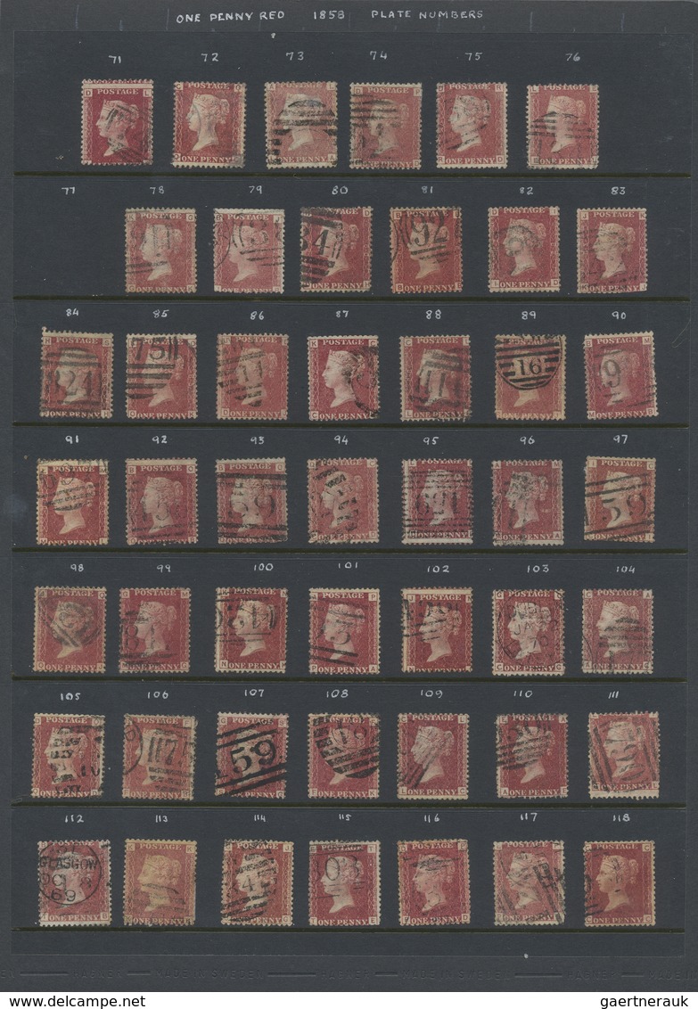 O Großbritannien: 1858-79: 1d. Red Collection Of All The Plate Numbers Except Plate 77, Total 154 Stam - Autres & Non Classés