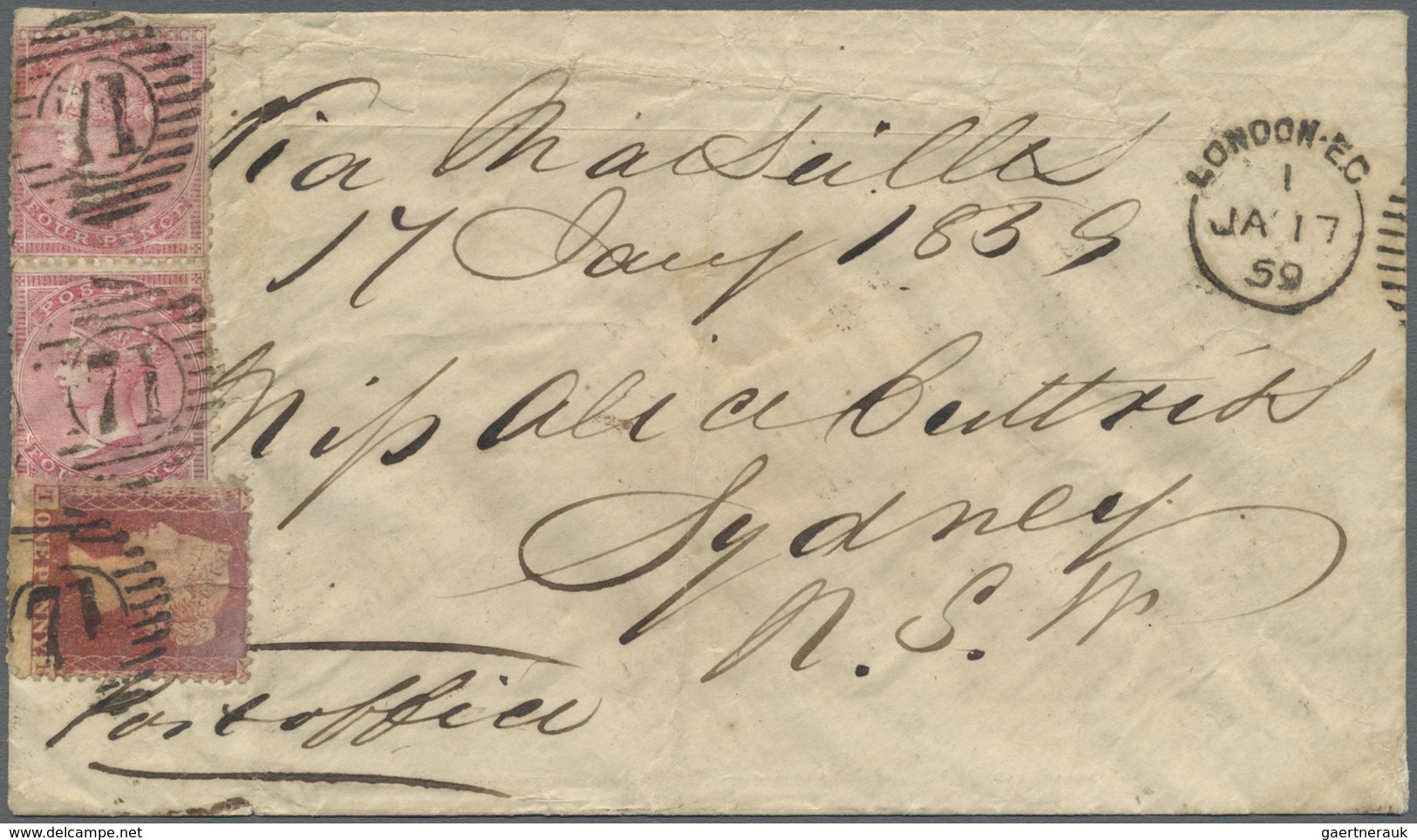 Br Großbritannien: 1859/1871 (ca.), Unusual Group With 7 Covers Addressed To New South Wales Incl. Diff - Autres & Non Classés