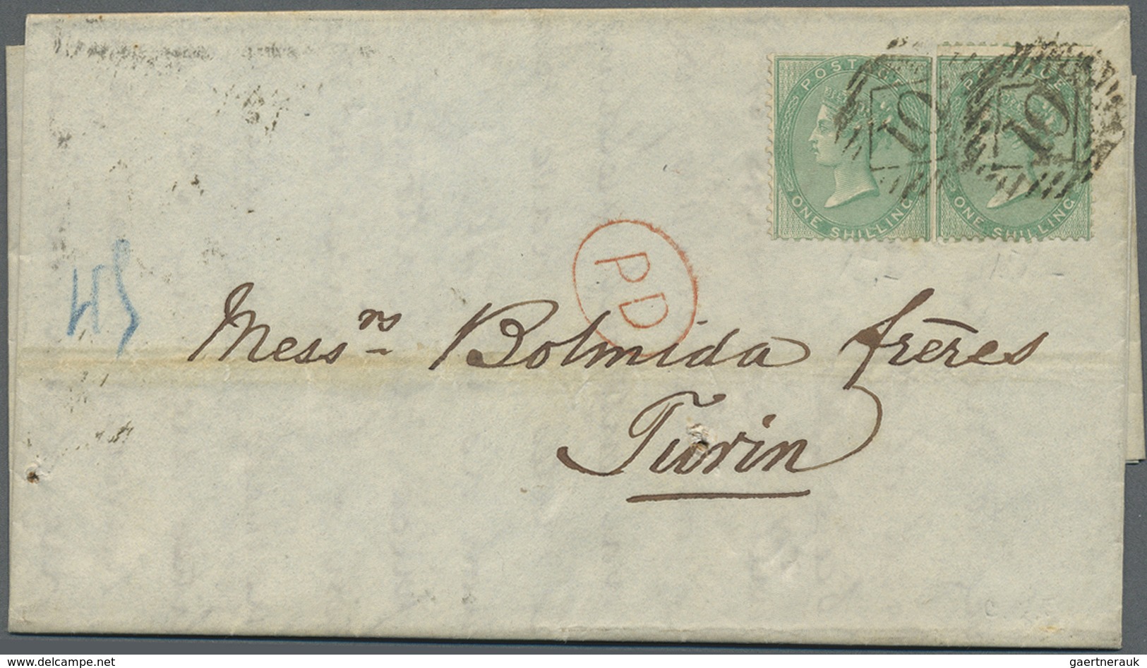 Br Großbritannien: 1861/1869, Lot Of Three Entires To Italy, E.g. 1856 6d. Lilac, 1856 1s. Green Two Co - Autres & Non Classés