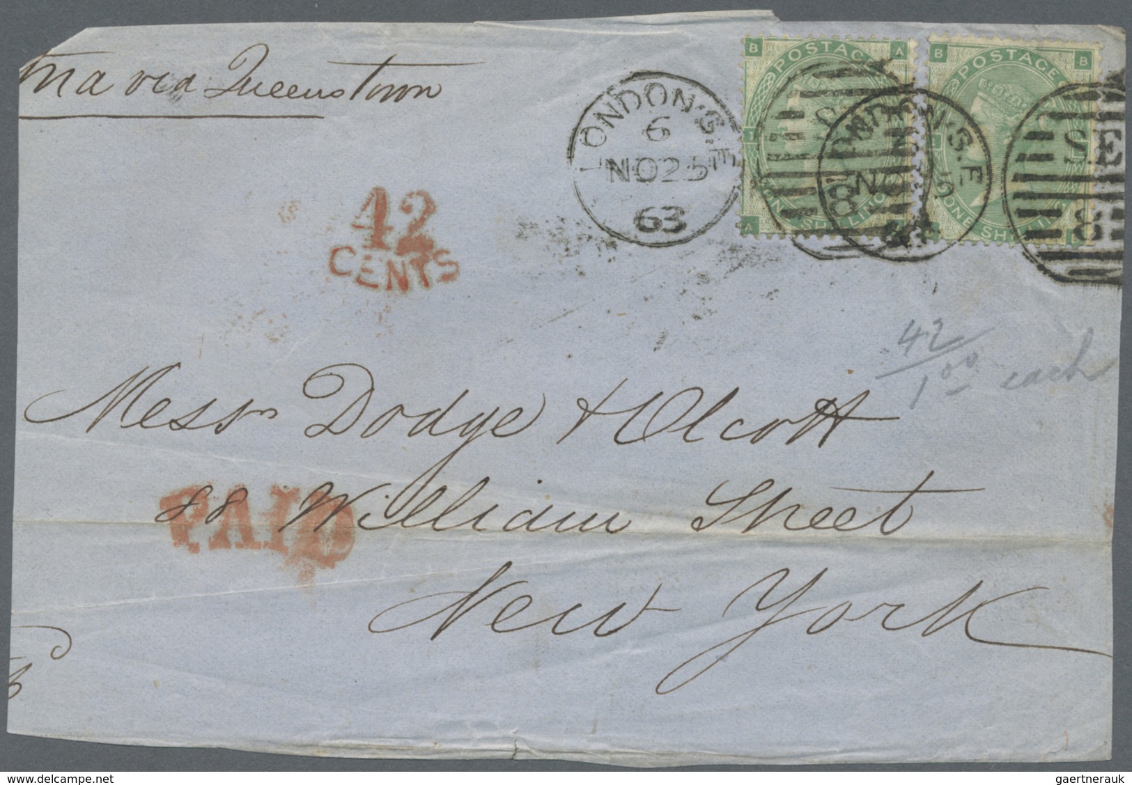 Brfst Großbritannien: 1863/1866, Assortment Of 28 Fronts/large Fragments Addressed To New York, Franked Wi - Autres & Non Classés