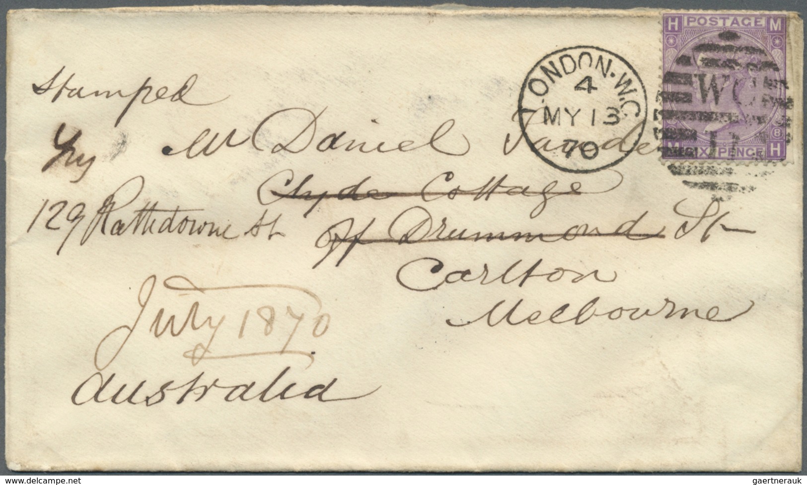 Br Großbritannien: 1865/1872 (ca.), Interesting Group With 15 Covers Addressed To Victoria/Australia Mo - Autres & Non Classés