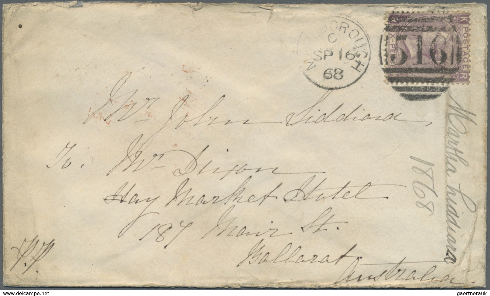 Br Großbritannien: 1865/1872 (ca.), Interesting Group With 15 Covers Addressed To Victoria/Australia Mo - Autres & Non Classés