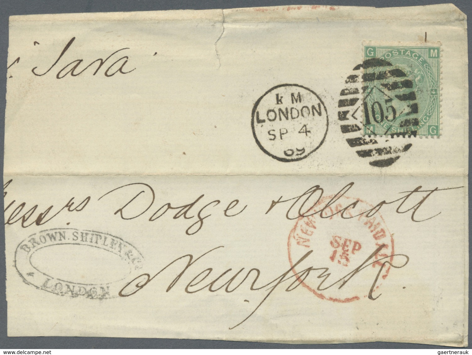 Brfst Großbritannien: 1865/1869, assortment of 74 fronts/large fragments each franked with 84 copies 1s. g