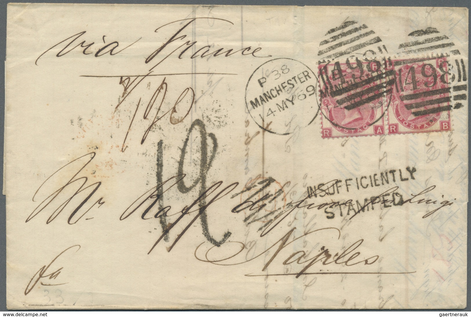 Br Großbritannien: 1869/1875, Lot Of Two Lettersheets To Italy: SG 103 Plate 5 Pair From Manchester To - Autres & Non Classés