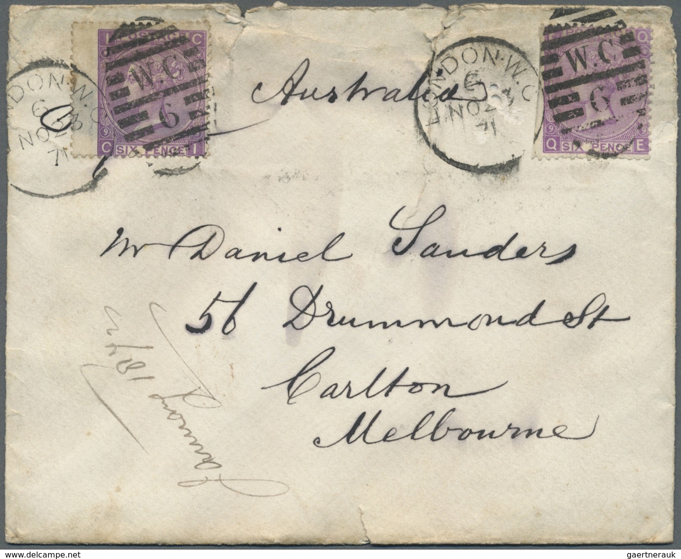 Br Großbritannien: 1869/1871 (ca.), Unusual Lot With 16 Covers Addressed To Victoria/Australia Mostly A - Autres & Non Classés