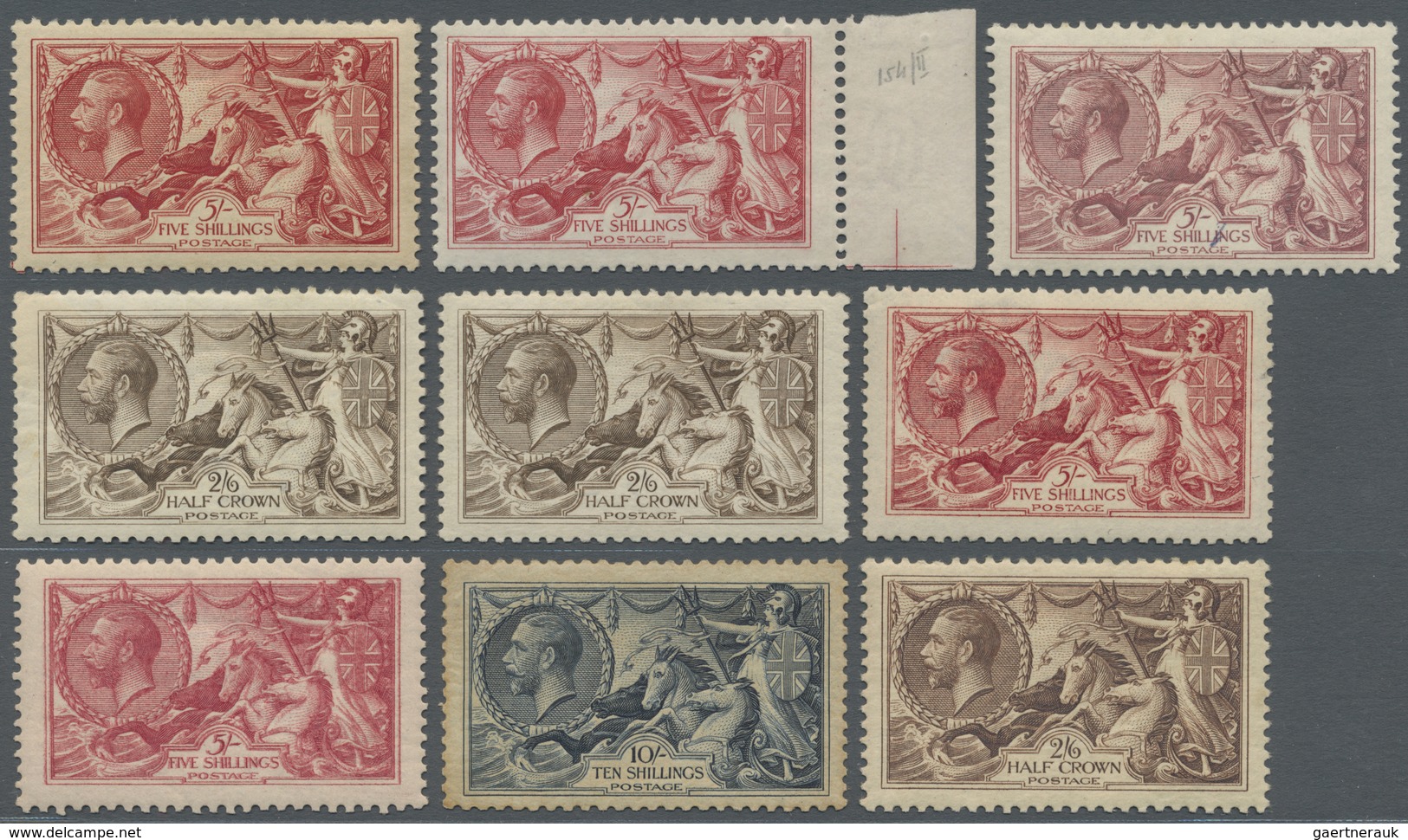 */** Großbritannien: 1913/1934, Sea Horses, Mint Lot Of Eleven Stamps, Slightly Varied Condition, Incl. A - Autres & Non Classés