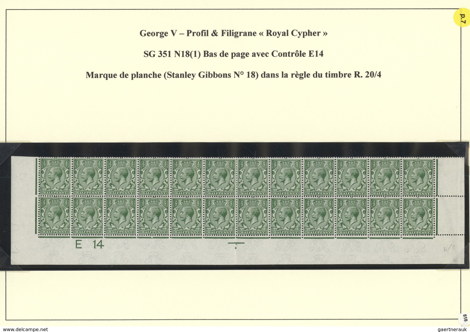 **/*/O Großbritannien: 1913/1920, ½d. Green, Specialised Group Of 39 Stamps (incl. Units), Showing Controls - Autres & Non Classés