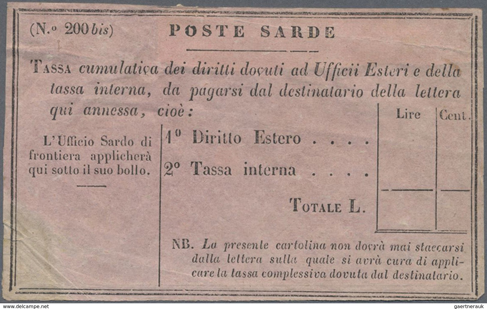 GA Italien - Altitalienische Staaten: Sardinien: 1819, CAVALLINO A RILIEVO, 7 X 25 C And 6 X 50 C Embos - Sardaigne