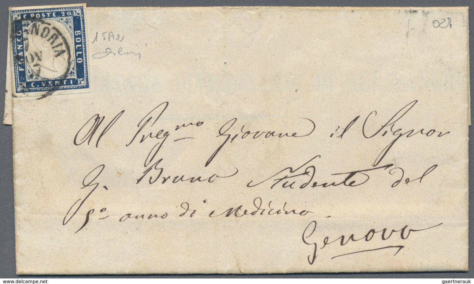 Br Italien - Altitalienische Staaten: Sardinien: 1857/1862: Lot Of 10 Letters Franked With The The Blue - Sardaigne
