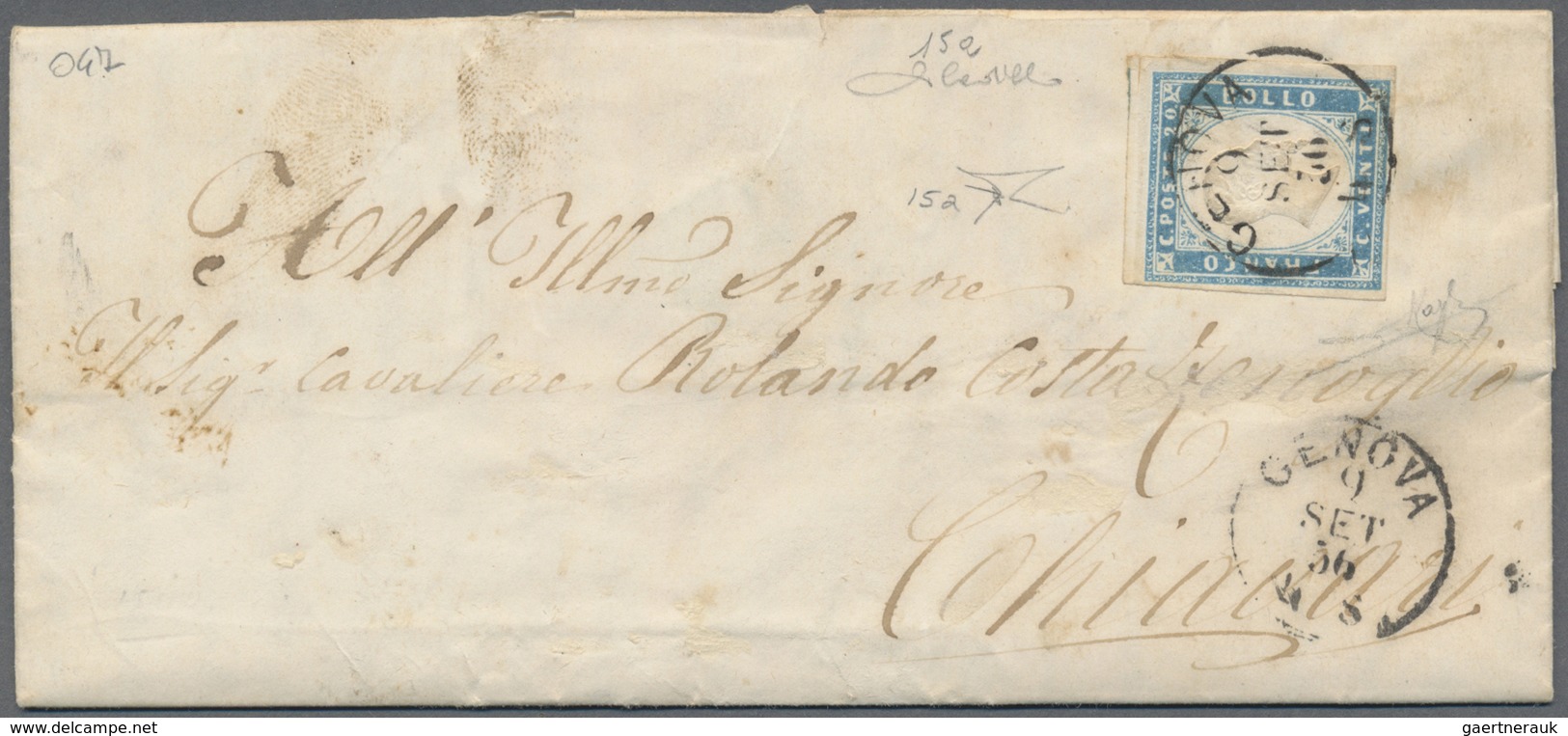 Br Italien - Altitalienische Staaten: Sardinien: 1857/1862: Lot Of 10 Letters Franked With The The Blue - Sardaigne