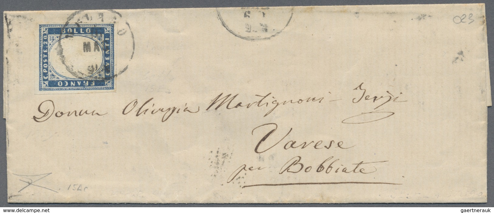 Br Italien - Altitalienische Staaten: Sardinien: 1857/1862: lot of 10 letters franked with the the blue