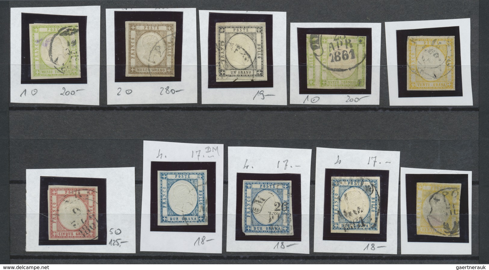 O Italien: 1861, Gestempeltes Lot Von 10 Werten Der Ausgabe In Grana-Währung Für Das Ehemalige Königre - Marcophilie