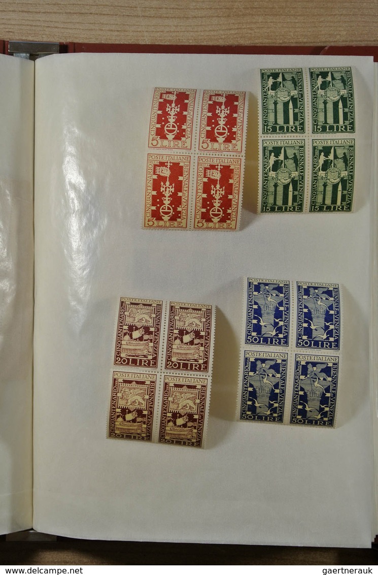 Italien: 1863/1980: Wonderful and very unusual mint never hinged collection in blocs of 4, form the