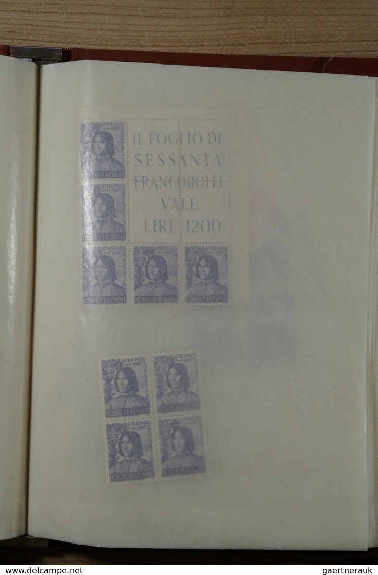 Italien: 1863/1980: Wonderful and very unusual mint never hinged collection in blocs of 4, form the