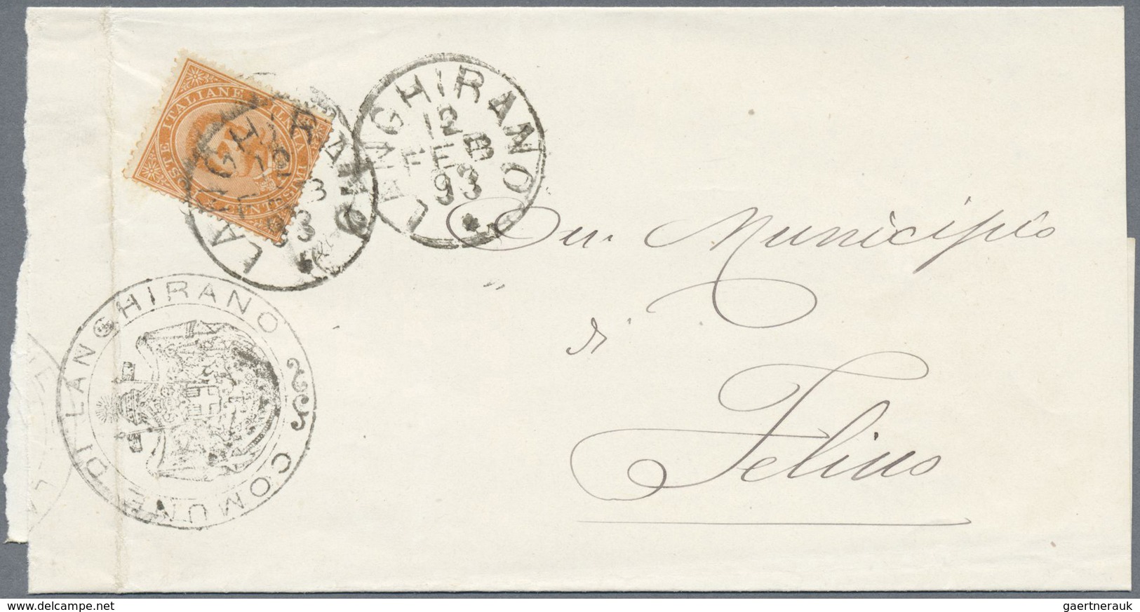 Br Italien: 1880/1895 (ca.), 7 Gemeindebriefe mit verschiedenen Frankaturen, Stempeln und Adressaten, a