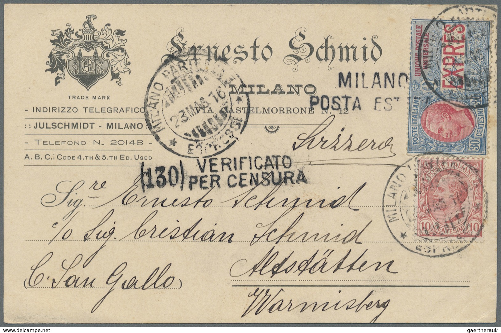 Br Italien: 1900/1945 235+ Letters, Post Cards, Post Forms (many Of Them Franked), Avis De Reception, . - Marcophilie