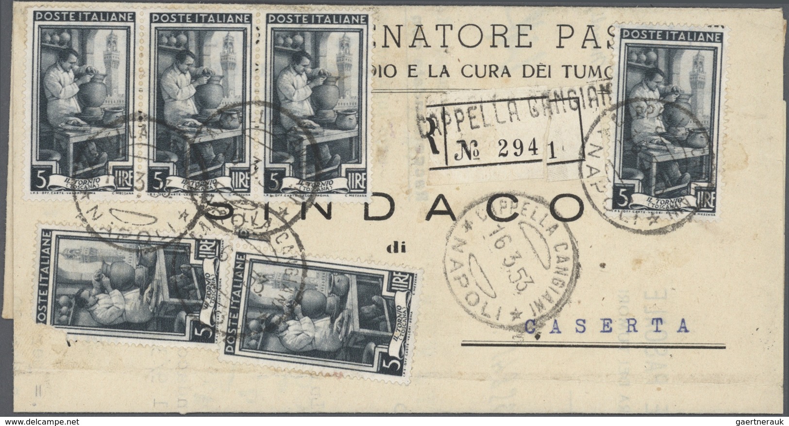 Br Italien: 1951/1954, Collection Of Apprx. 120 Commercial Entires Bearing Frankings "Italia Al Lavoro" - Marcophilie