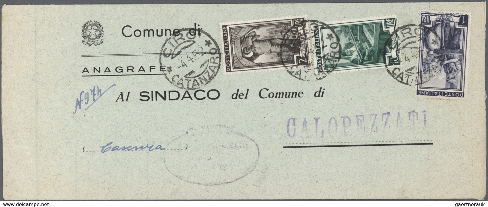 Br Italien: 1951/1954, collection of apprx. 120 commercial entires bearing frankings "Italia al Lavoro"