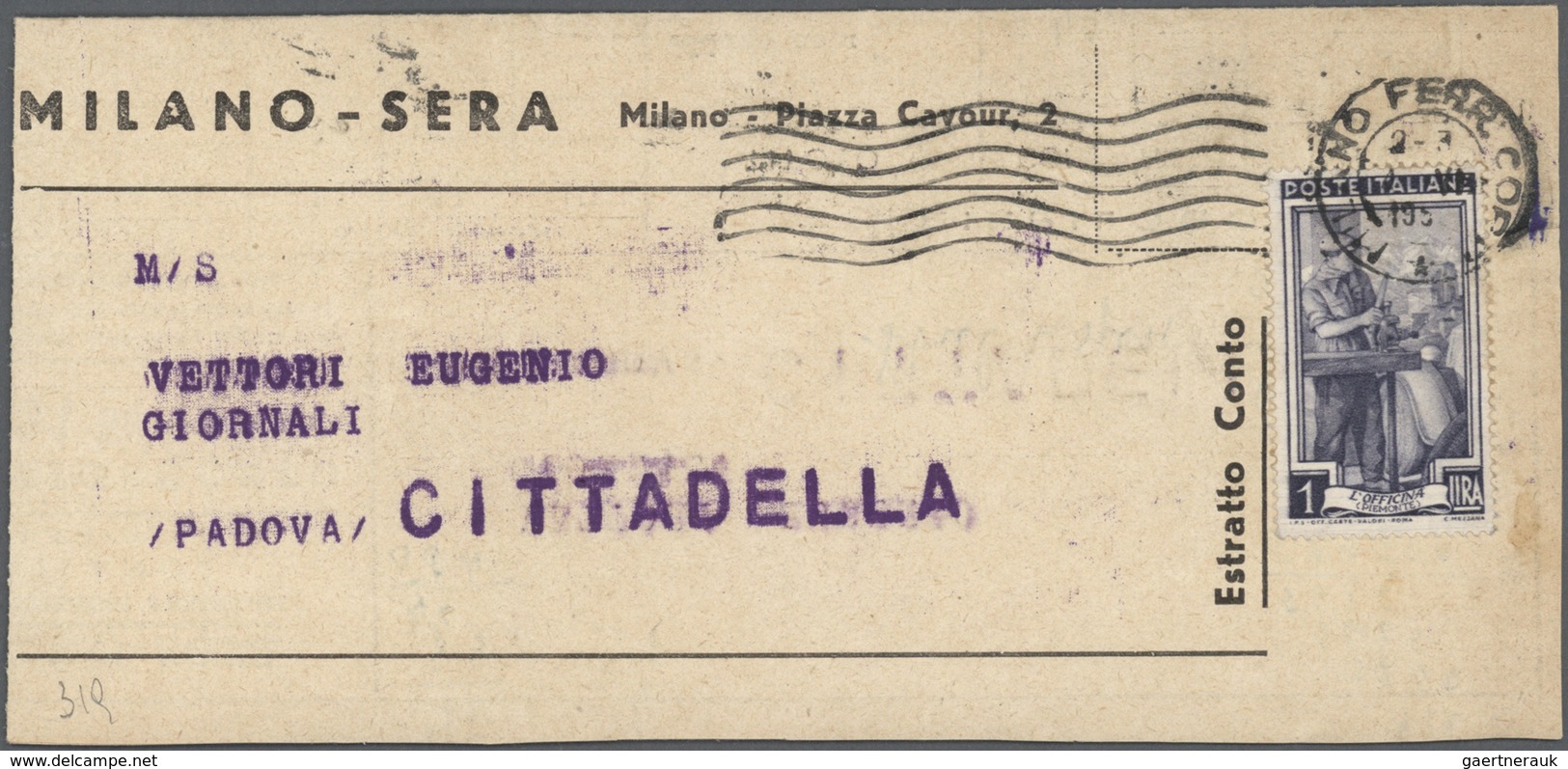 Br Italien: 1951/1954, collection of apprx. 120 commercial entires bearing frankings "Italia al Lavoro"