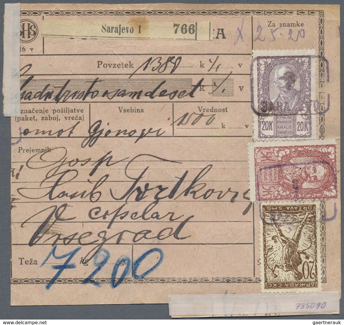 Br/GA Jugoslawien: 1918/1925, interesting collection of ca. 180 post accompany adresses, package cards, mo