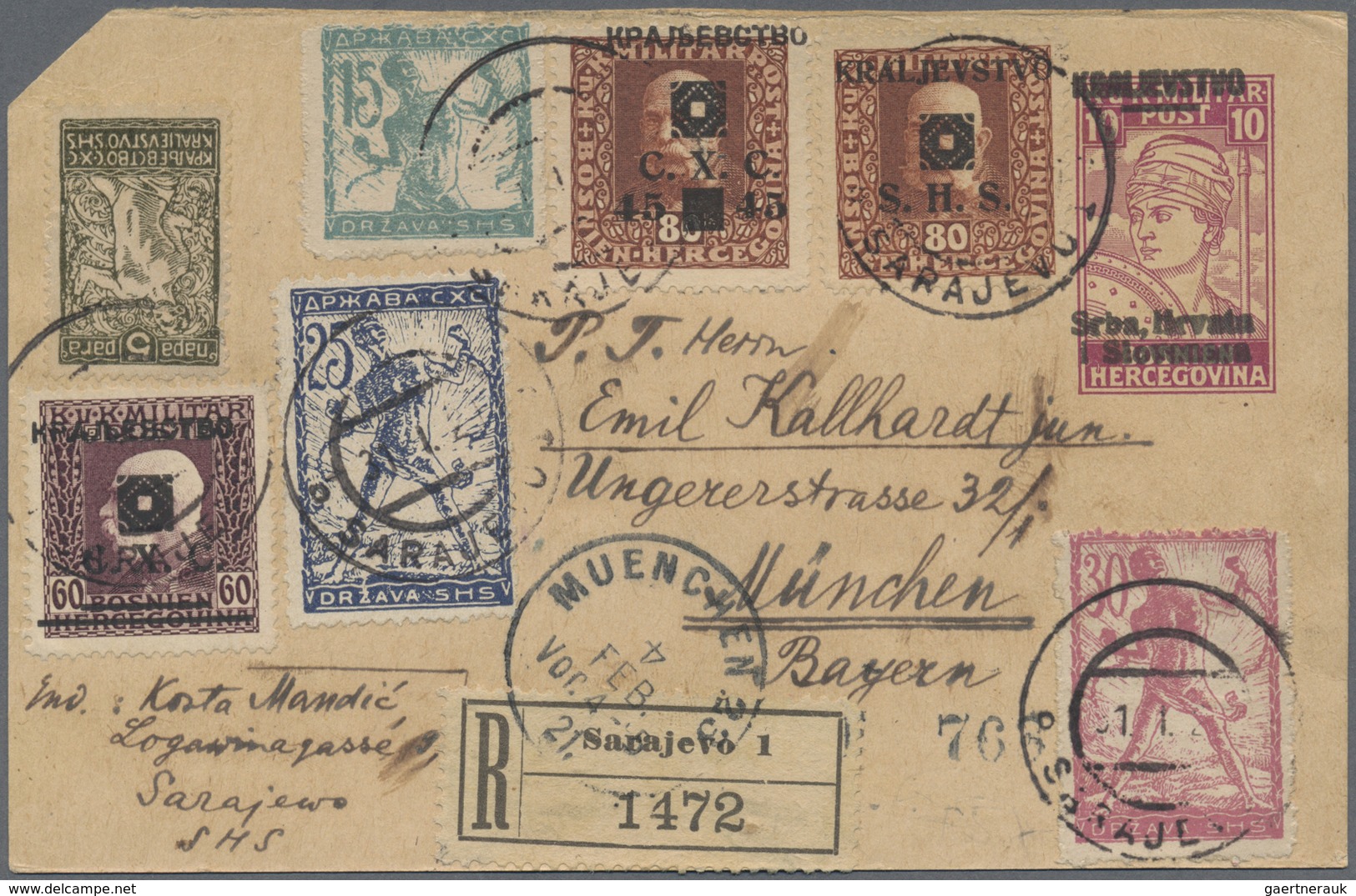 Br/GA/ Jugoslawien: 1918/1922, Partie Von Ca. 60 - 70 Belegen Mit Vielen "Kettensprenger"-Frankaturen, Desw - Lettres & Documents