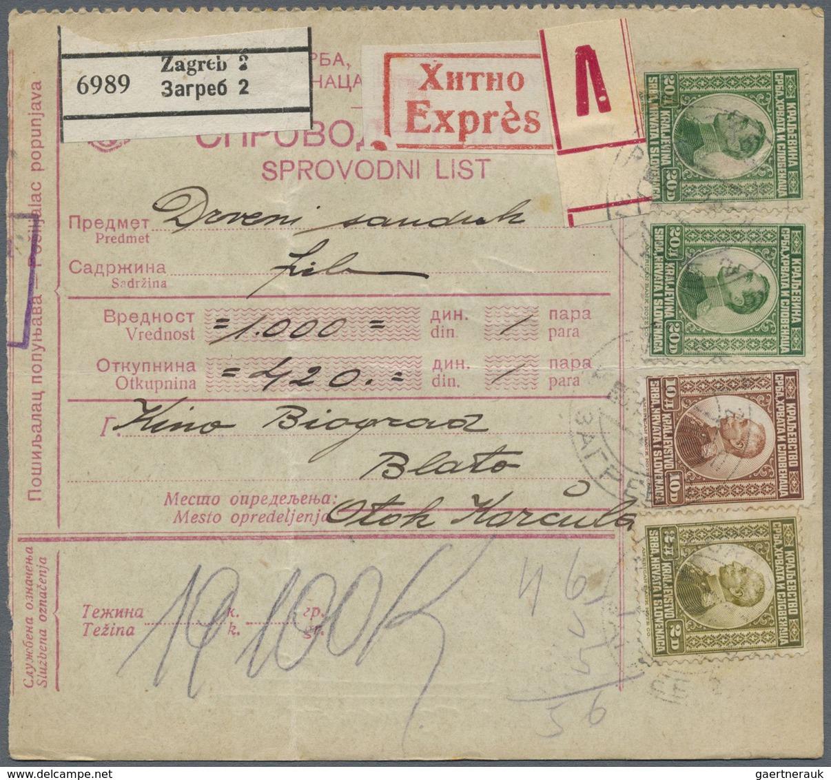 Br Jugoslawien: 1920/1930 (ca.), Lot Of Ca. 250 Package Cards And Money Orders With Many Interesting Fr - Lettres & Documents