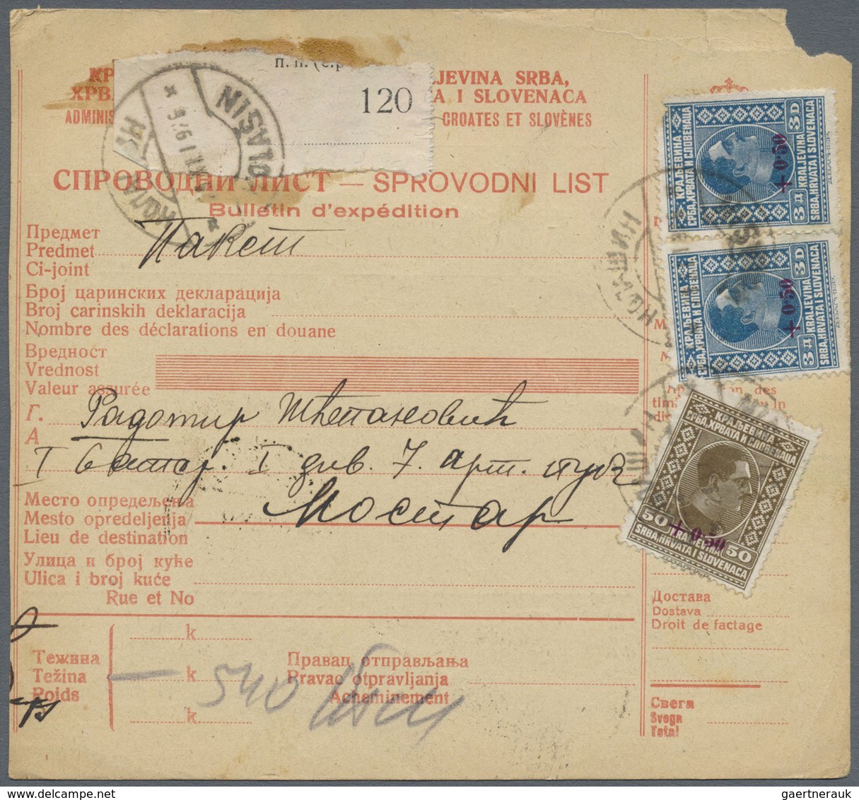 Br Jugoslawien: 1920/1930 (ca.), lot of ca. 250 package cards and money orders with many interesting fr