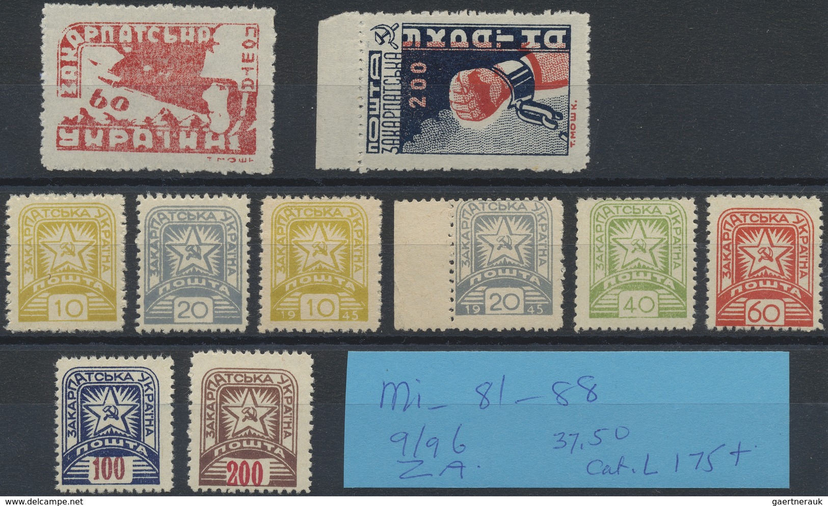 **/* Karpaten-Ukraine: 1945, Lot Of 14 Mint Stamps Incl. 60 On 30f. Brown-carmine "broken H" Of Surcharge - Ukraine
