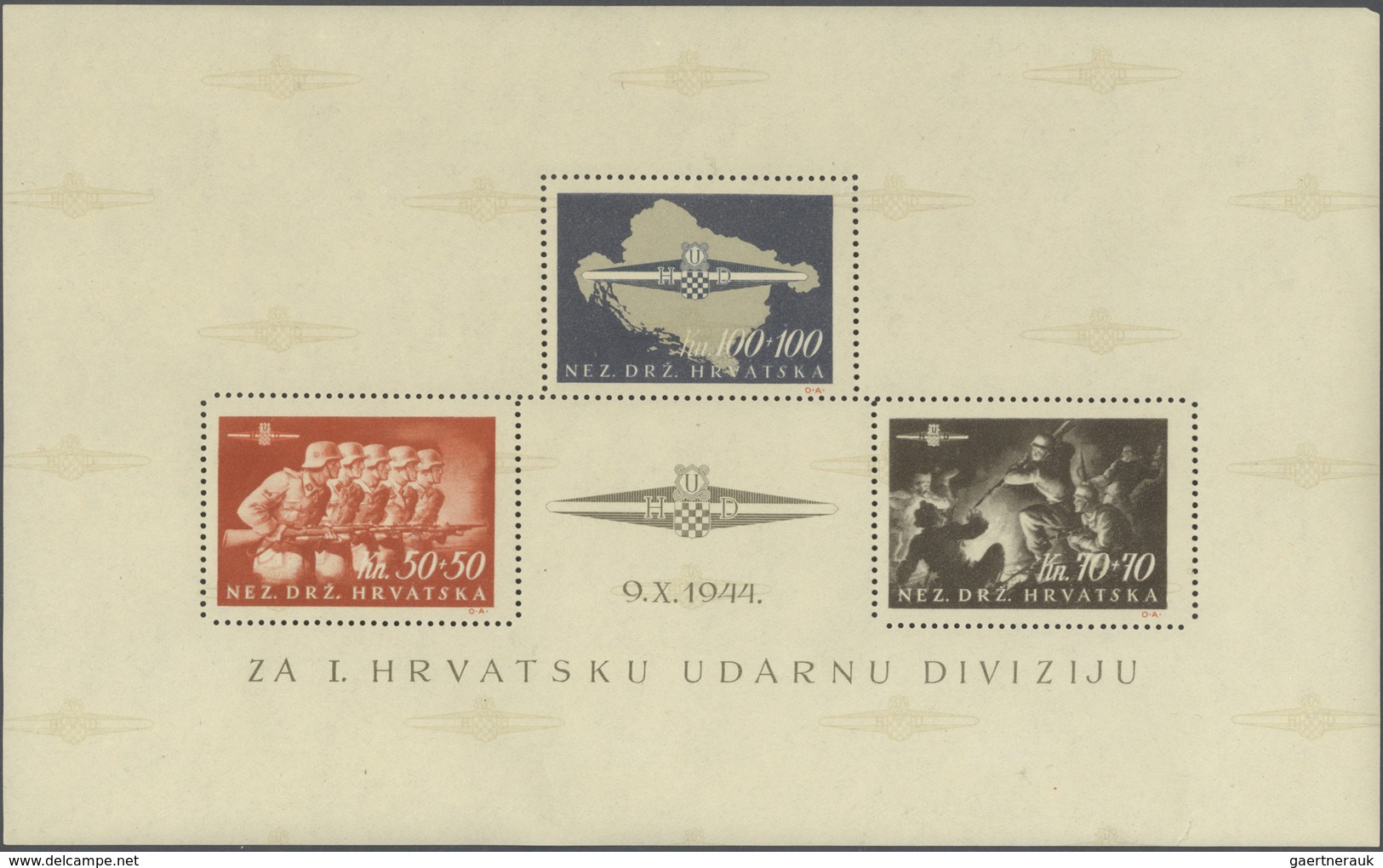 ** Kroatien: 1945, Storm Trooper Division, U/m Lot Incl. Two Souvenir Sheets And Two Sets Of Stamps (fr - Croatie