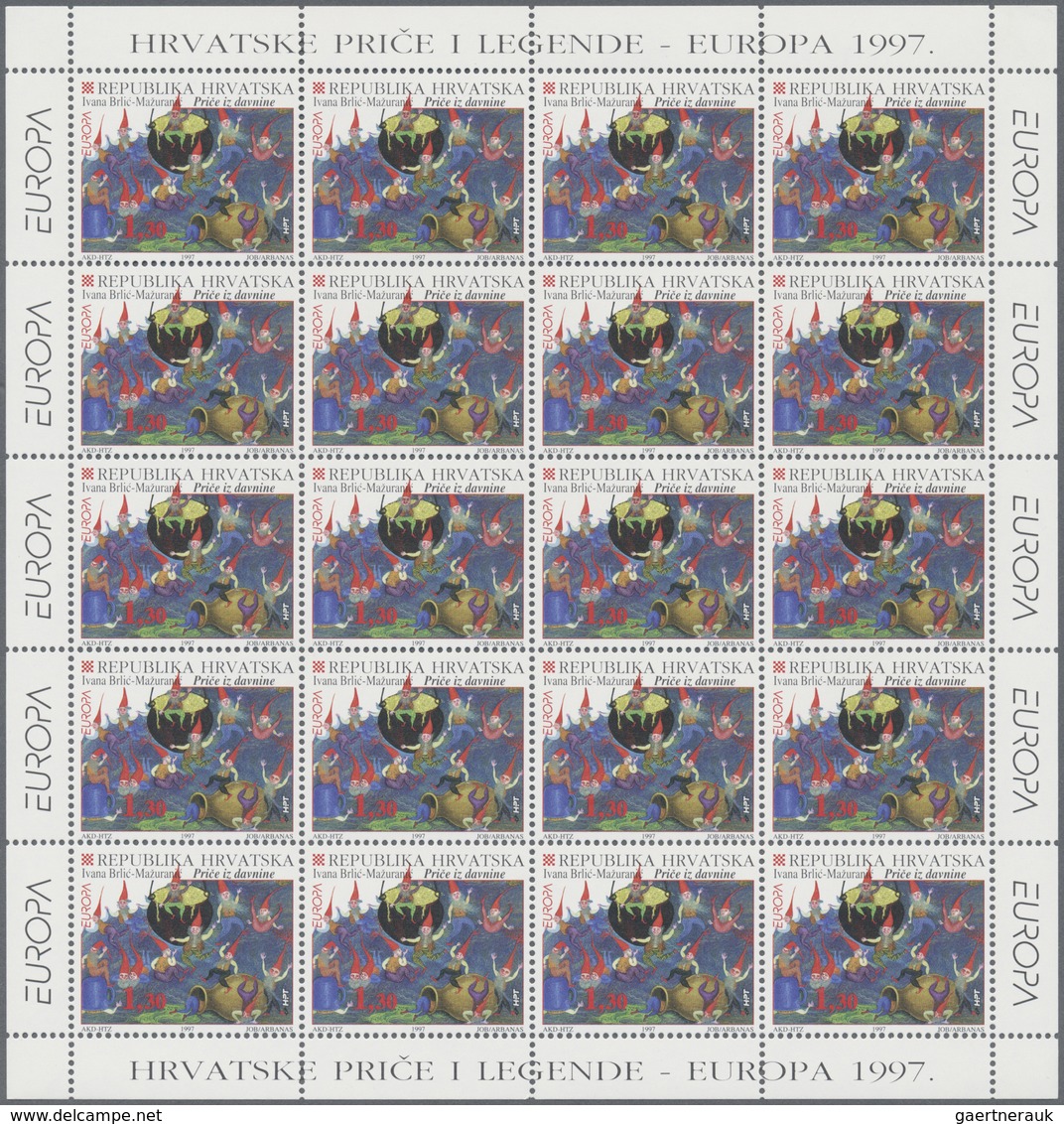 ** Kroatien: 1995/1998, Stock Of The Europa Issues In Sheets Of 20 Stamps In The Following Amounts: 199 - Croatie