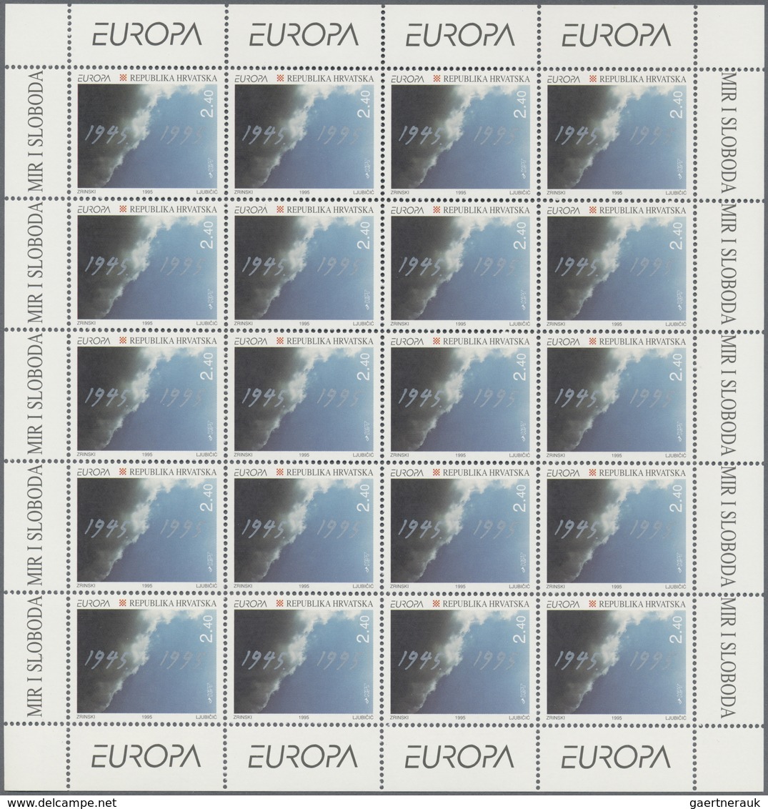 ** Kroatien: 1995/1998, Stock Of The Europa Issues In Sheets Of 20 Stamps In The Following Amounts: 199 - Croatie