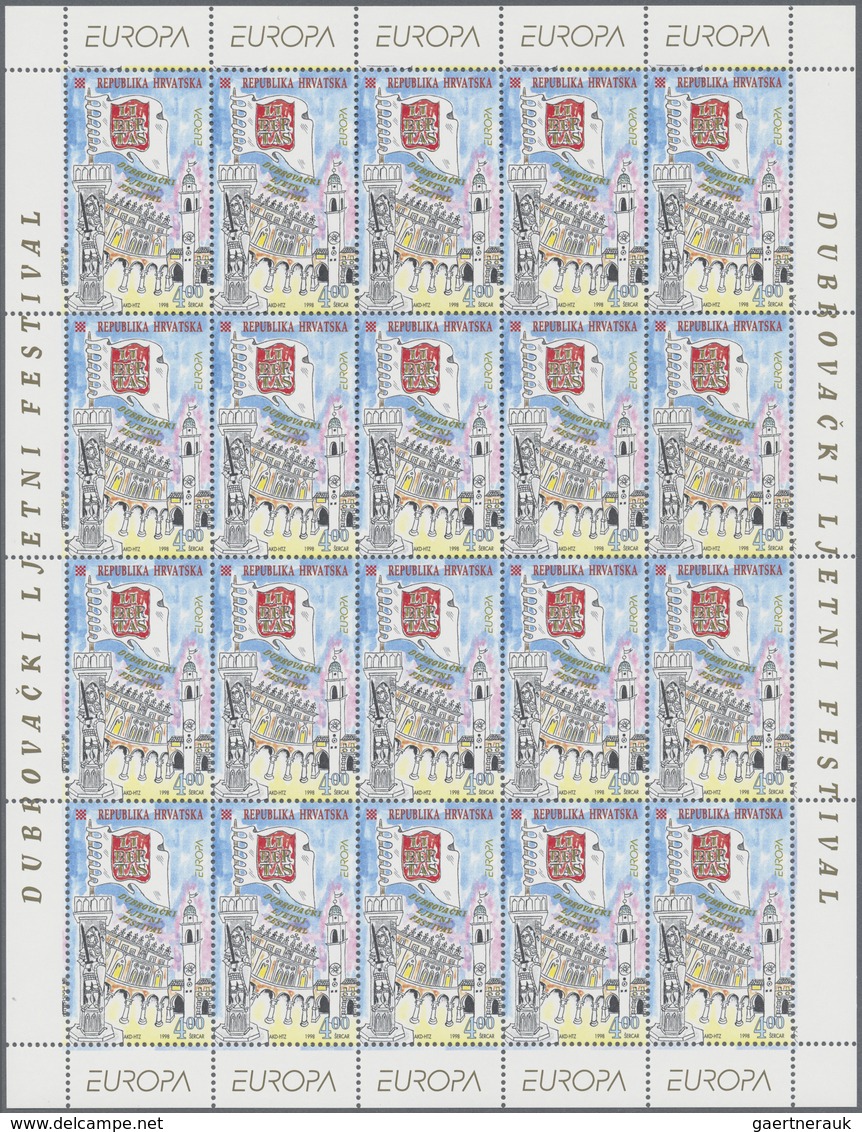 ** Kroatien: 1995/1998, Stock Of The Europa Issues In Sheets Of 20 Stamps In The Following Amounts: 199 - Croatie