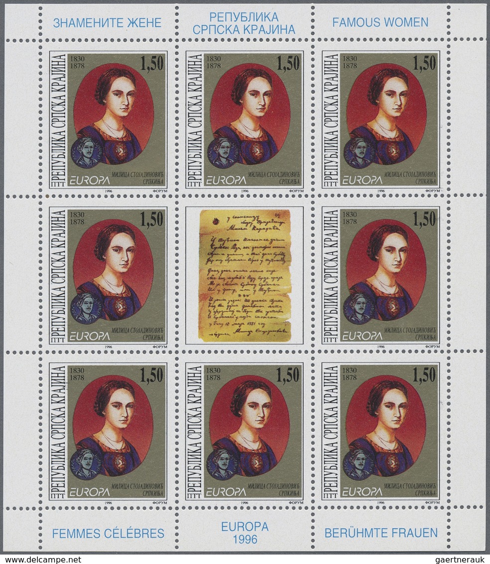 ** Kroatien - Serbische Krajina: 1996, Europa, 100 Little Sheets Of 8 Stamps Of Each Issue, All Mint Ne - Croatie