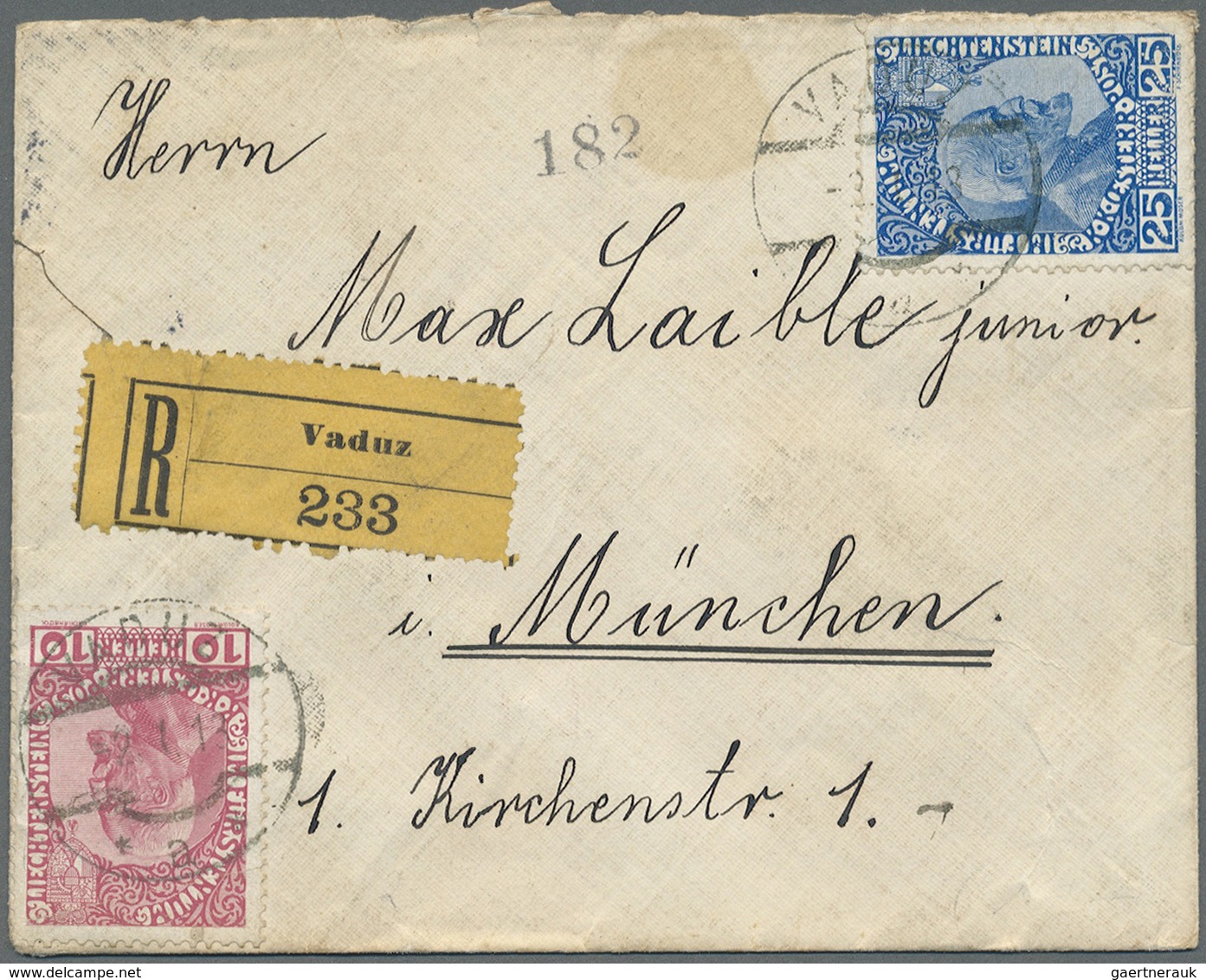 Br Liechtenstein: 1912/1915, Nette Partie Von 7 Briefen/Karten Mit Frankaturen Der Ersten Ausgabe, Dabe - Lettres & Documents