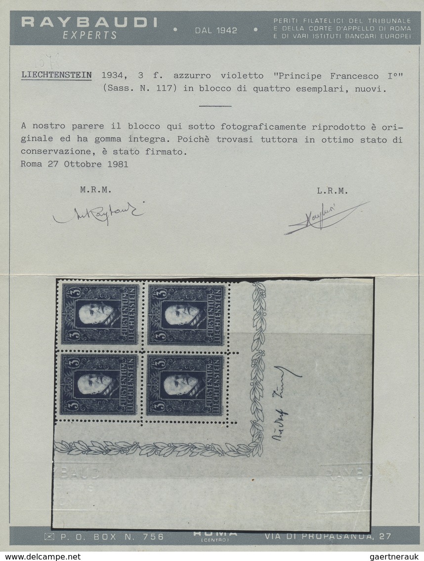 ** Liechtenstein: 1921/1934, Postfrische Partie Mit MiNr. 45/52 (gemischte Zähnung), 53/60, 141 Im Vier - Lettres & Documents