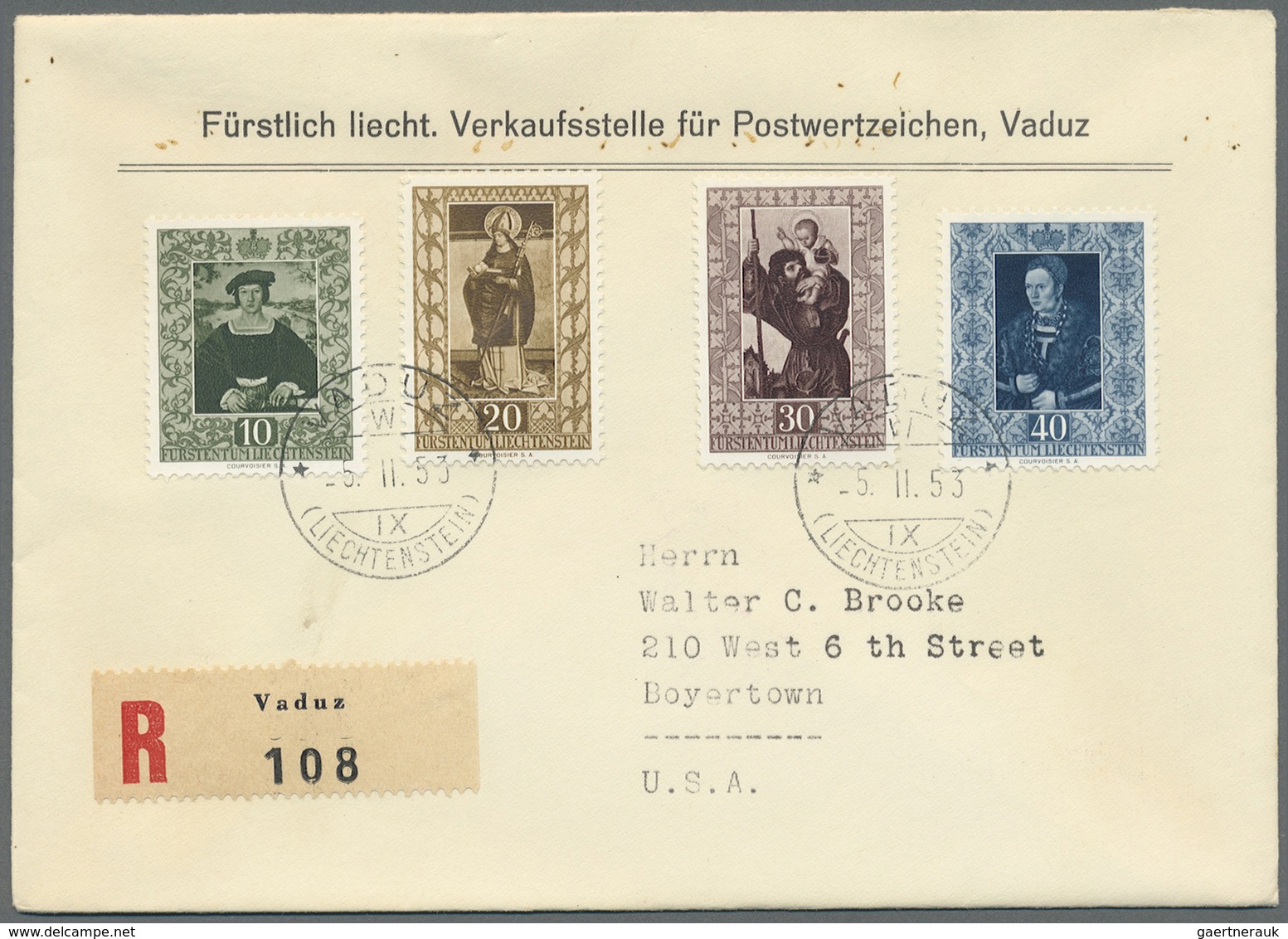 Br/GA Liechtenstein: 1930/1955, Lot Von Ca. 45 Belegen Mit Guten FDC's, Briefen Und Einigen Ganzsachen (z. - Lettres & Documents