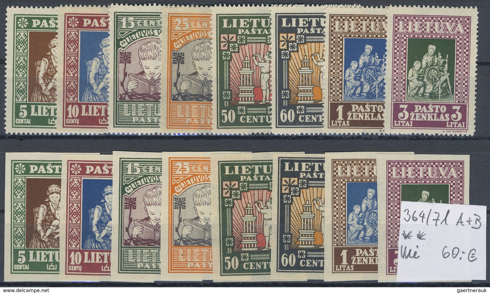 **/*/O/Brfst/(*) Litauen: 1918/1940, mint and used lot on stockcards, incl. types, watermarks, a good range of imperf