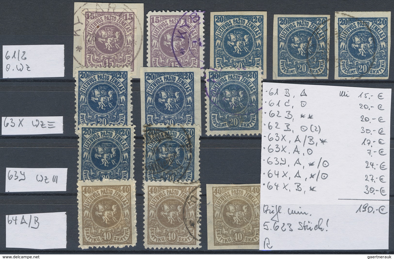 **/*/O/Brfst/(*) Litauen: 1918/1940, mint and used lot on stockcards, incl. types, watermarks, a good range of imperf