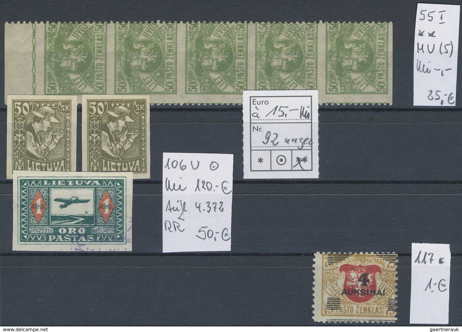 **/*/O/Brfst/(*) Litauen: 1918/1940, mint and used lot on stockcards, incl. types, watermarks, a good range of imperf