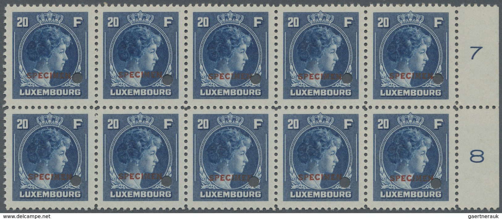 ** Luxemburg: 1944/1946, Definitives Charlotte, Complete Set As Marginal Blocks Of Ten With Specimen Ov - Autres & Non Classés