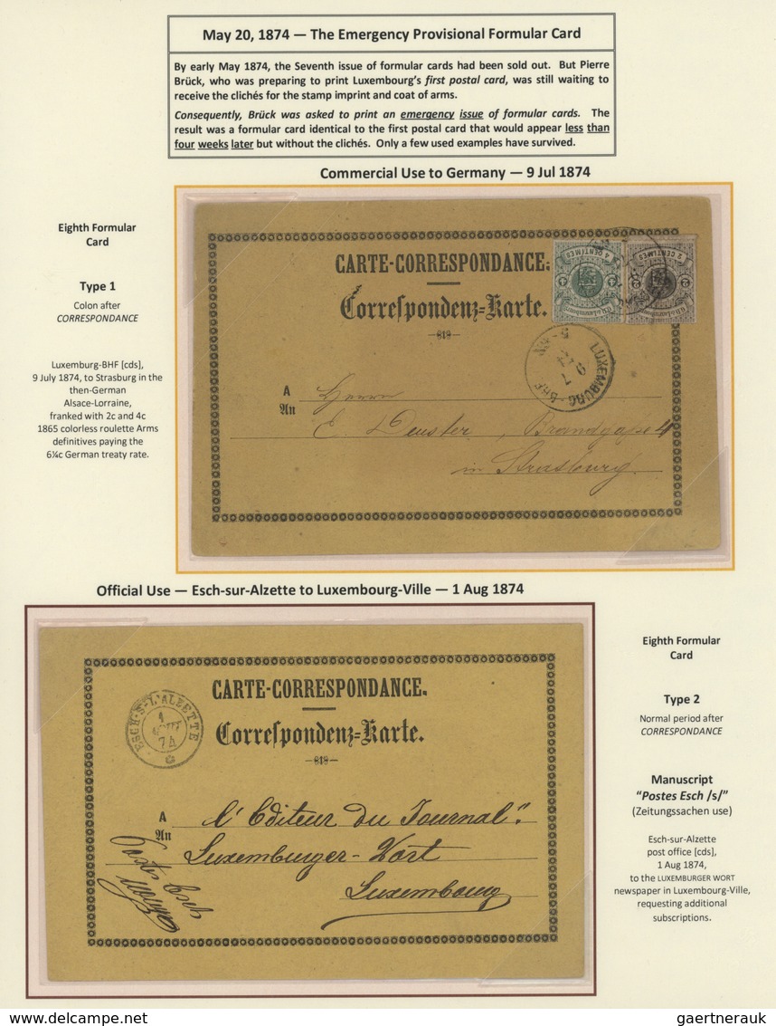 GA Luxemburg - Ganzsachen: 1870-1882 LUXEMBOURG'S COAT OF ARMS POSTAL STATIONERY: Exhibition collection